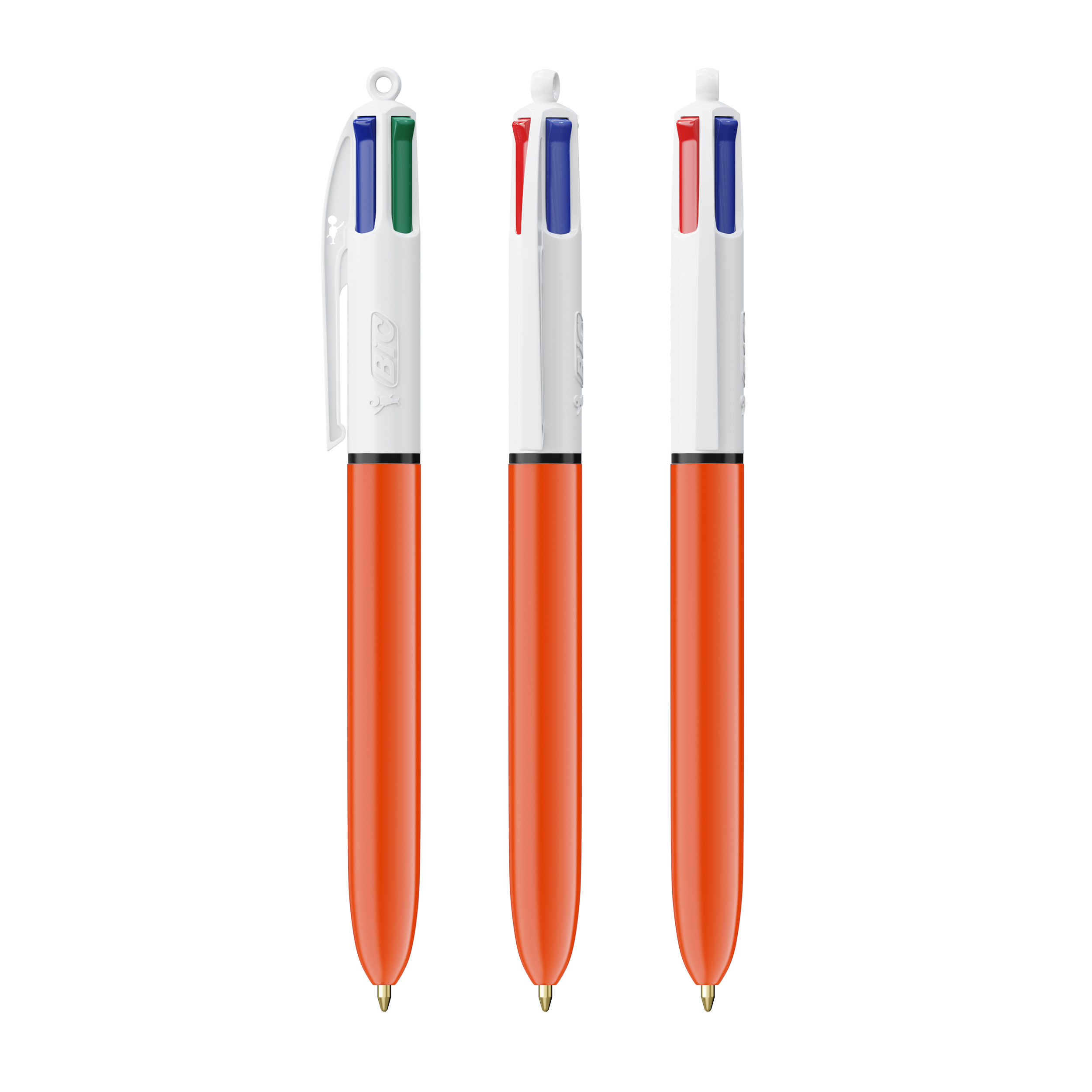 Stylo-bille BIC® publicitaire 4 couleurs Fine avec Lanyard Blanc - orange
